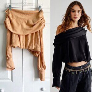 Free People Jenna Suntan Satin Off The Shoulder Top Women's Size X-Small XS